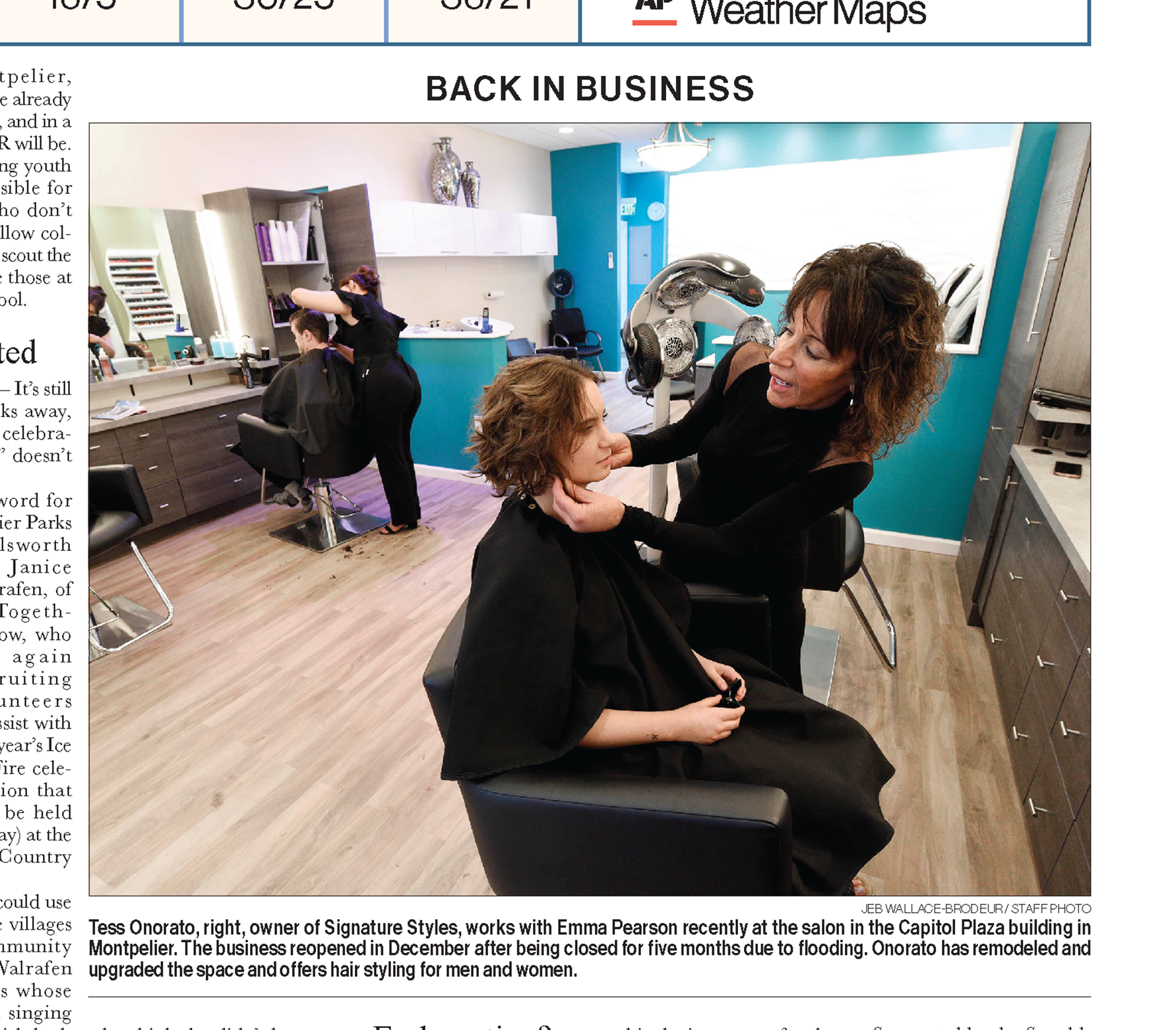 Clipping from the Times Argus featuring the article on the salon's reopening.